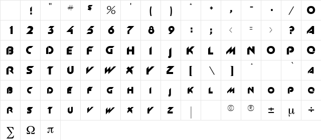 Slant Regular Character Map