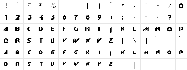 Slant Regular Character Map