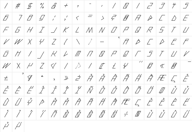 slanted ITALIC shift Medium Character Map