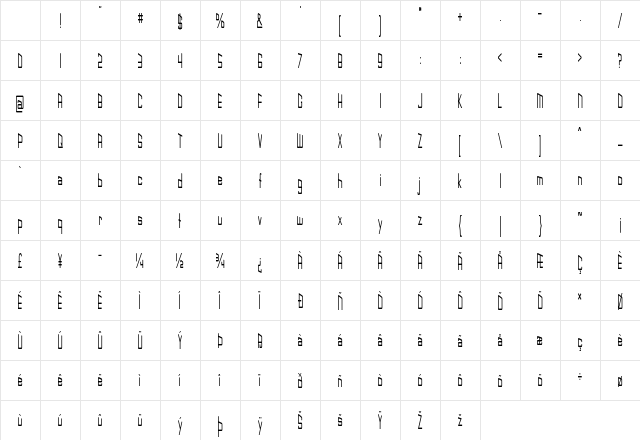 Slider Extra-condensed Regular Character Map
