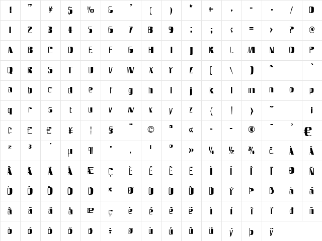 SlimFast AH Regular Character Map
