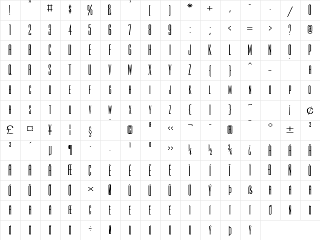 Slim-Jim-Extended Bold Character Map