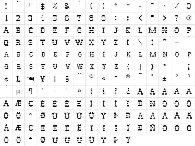 SlimPickensCapsSSK Regular Character Map