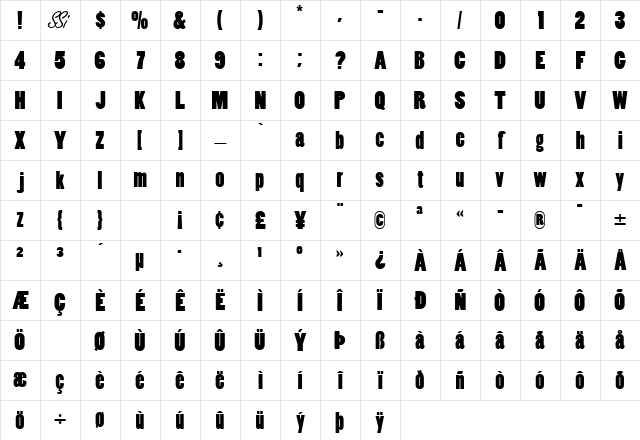 SlotSSK Bold Character Map