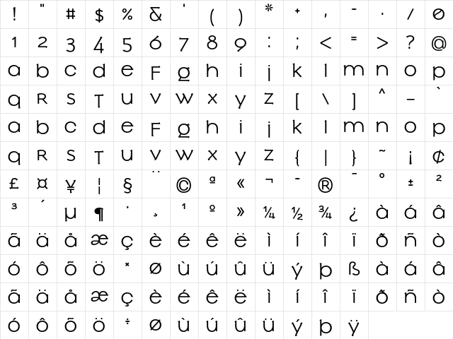 Slowglass Bold Character Map