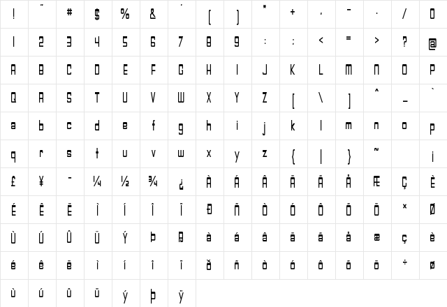 Slump Condensed Bold Character Map