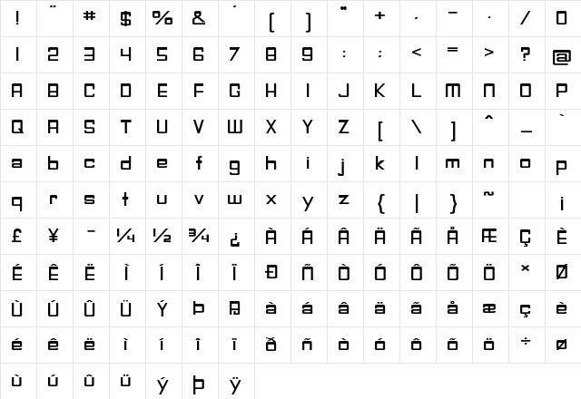 Slump Expanded Bold Character Map Slump Expanded Bold Character Map