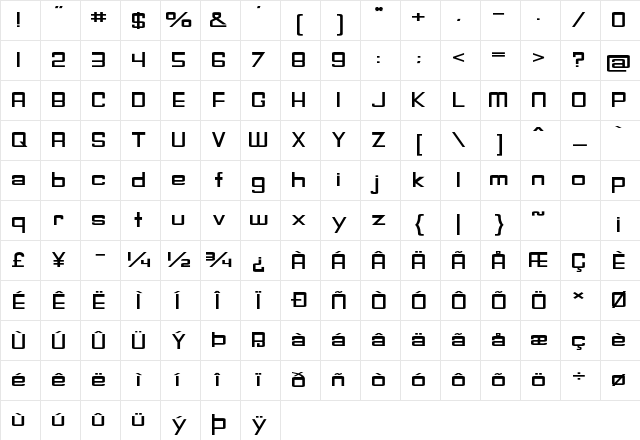 Slump Extra-expanded Bold Character Map