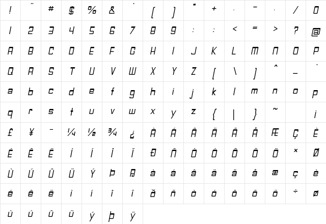 Slump Italic Character Map Slump Italic Character Map
