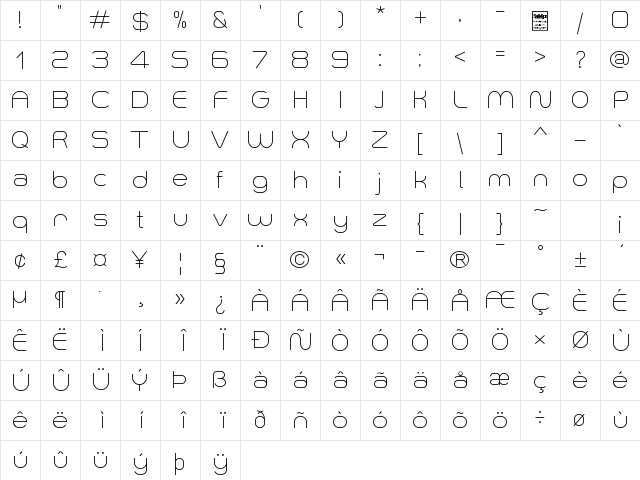 Smush Light Regular Character Map