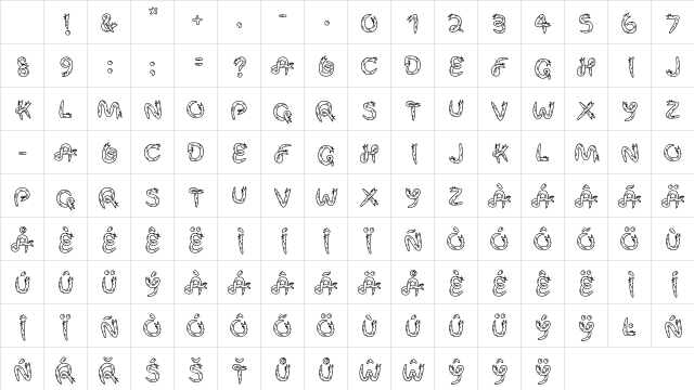 Snek Regular Character Map