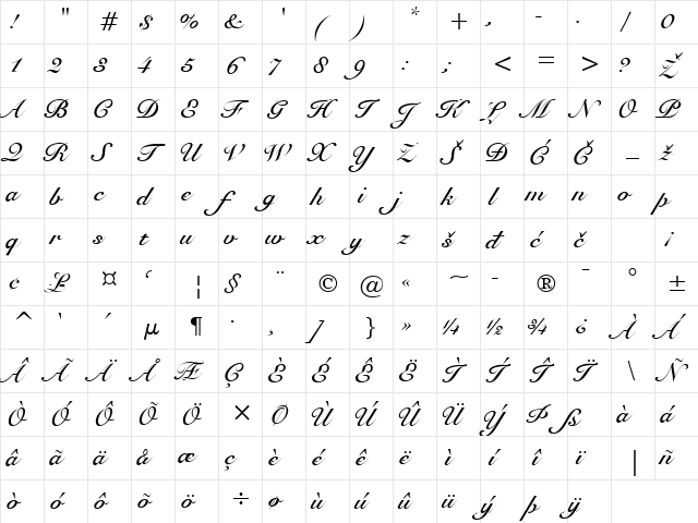 Snell Regular Character Map
