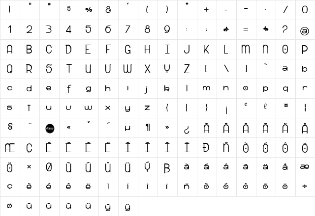 snow riders xo Regular Character Map