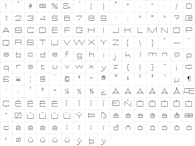 Nesobrite Expanded Light Character Map