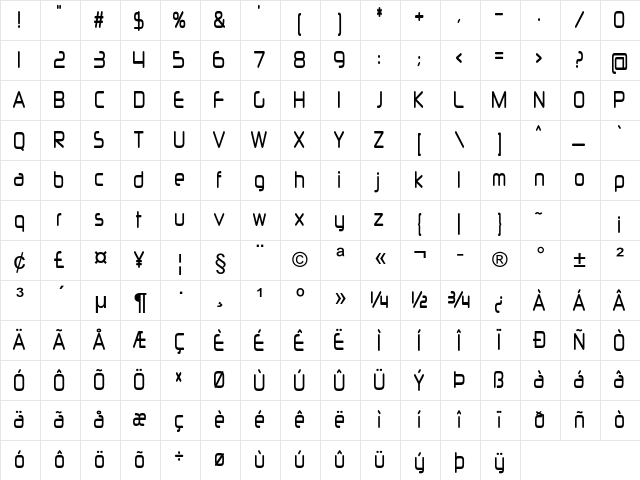 Solane Bold Character Map