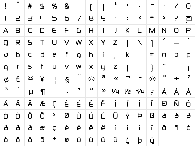 Solane Expanded Bold Character Map Solane Expanded Bold Character Map