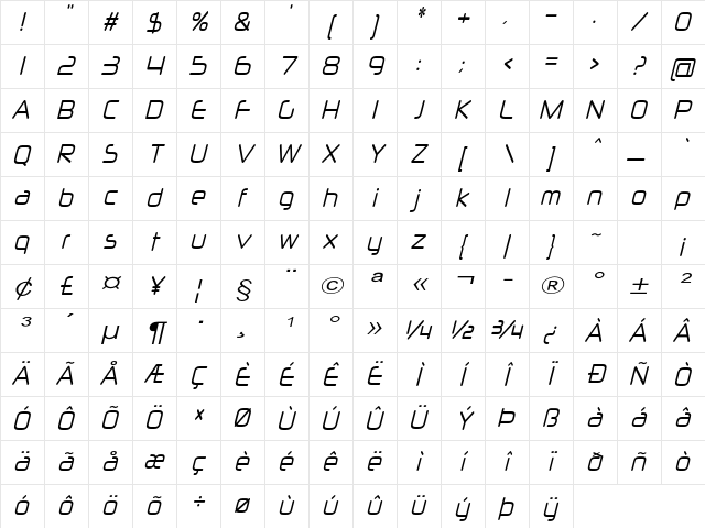 Solane Expanded Italic Character Map Solane Expanded Italic Character Map