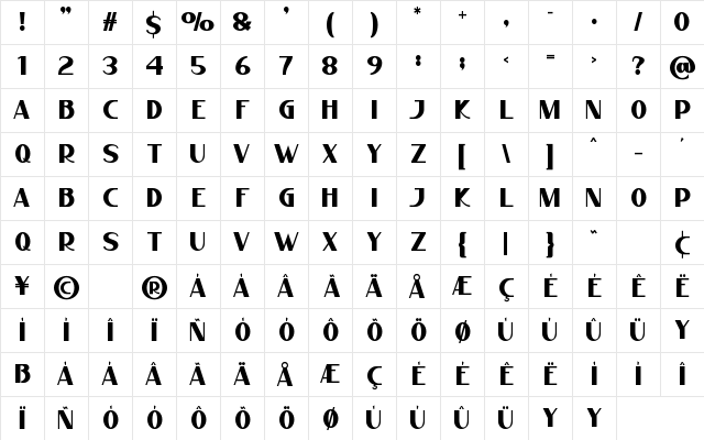 Autumn Romans Regular Character Map