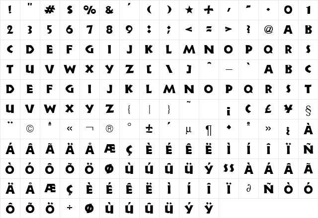 Neuland Regular Character Map