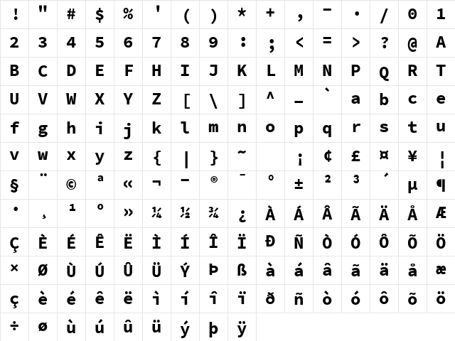 Source Code Pro Bold Character Map