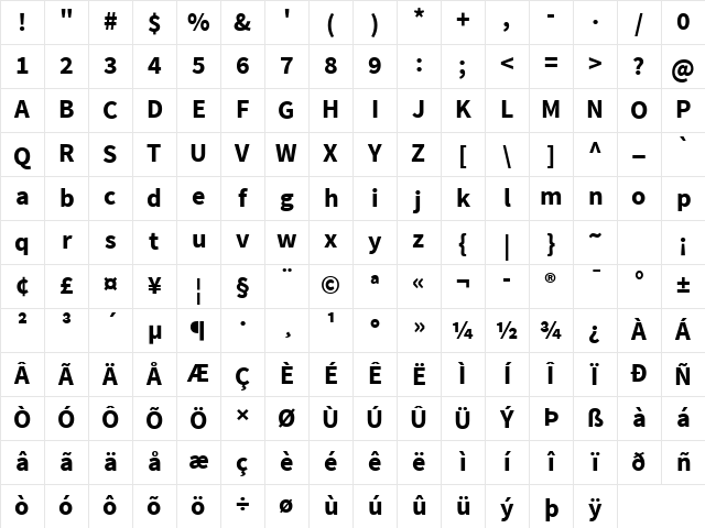 Source Sans Pro Bold Character Map
