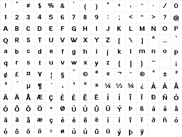 South Fork Bold Character Map
