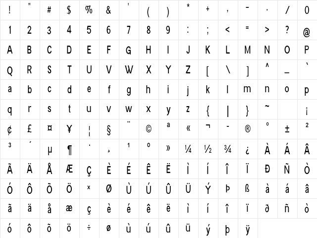 South Fork Condensed Regular Character Map