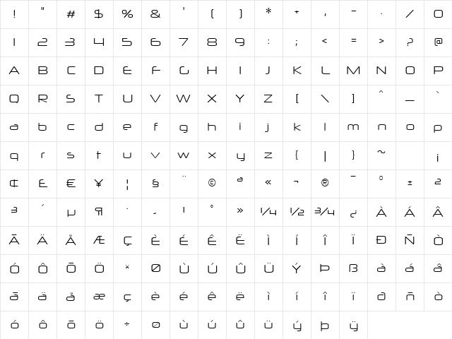 Neuropol X Lite Regular Character Map