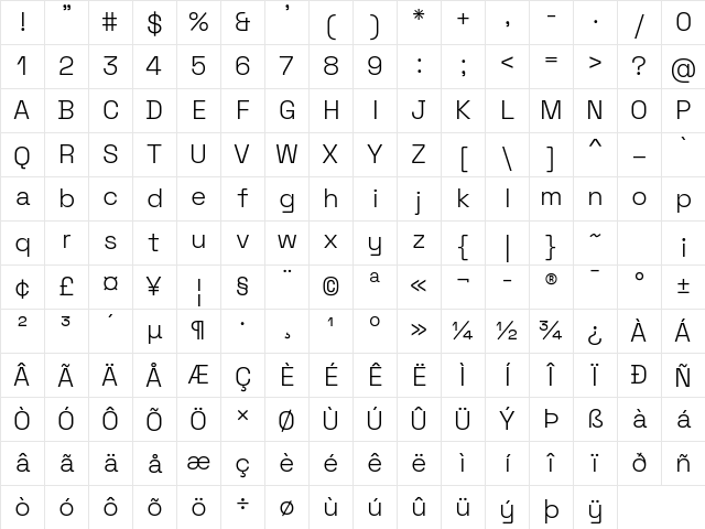 Space Grotesk Light Regular Character Map