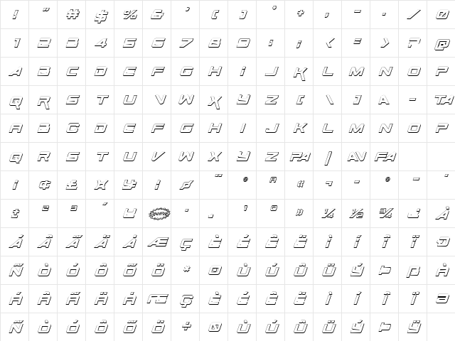 Space Ranger 3D Italic Italic Character Map