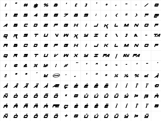 Space Ranger Bold Italic Bold Italic Character Map
