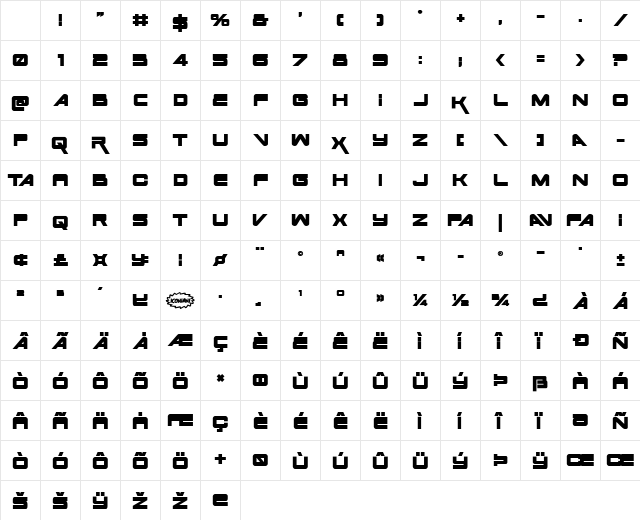 Space Ranger Bold Character Map Space Ranger Bold Character Map