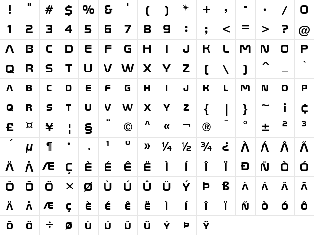 Space Bold Character Map Space Bold Character Map