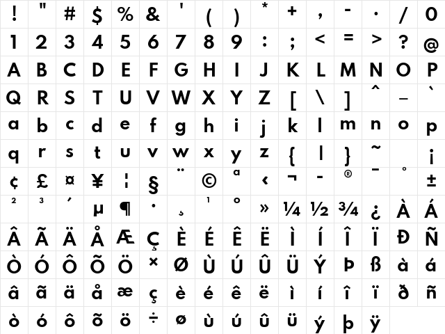 Spartan Bold Character Map Spartan Bold Character Map