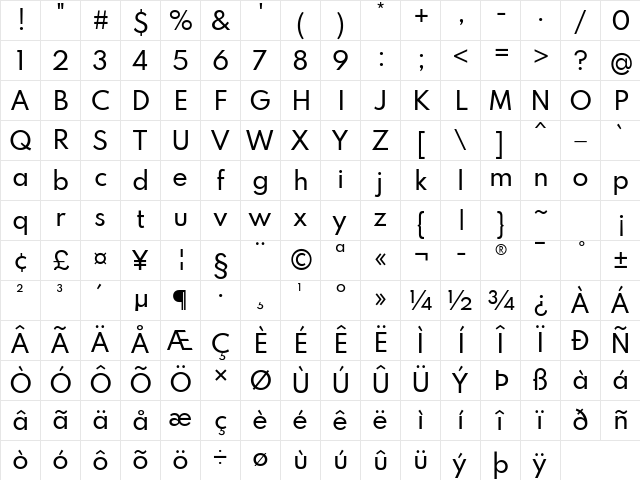 Spartan Medium Regular Character Map
