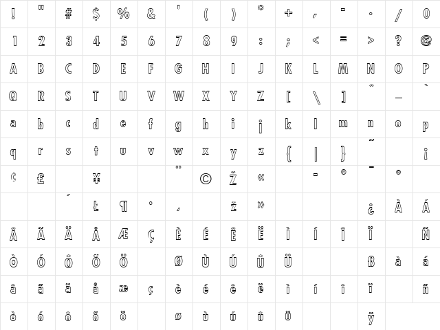 SpartanCondOutline Regular Character Map
