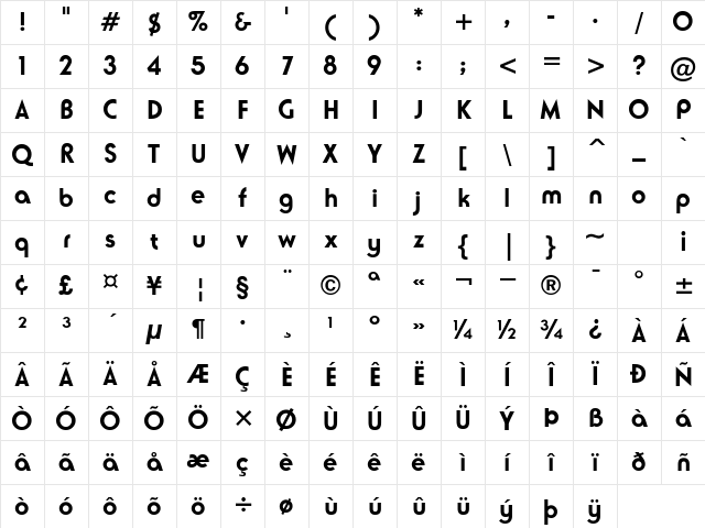 NeuseSSK Bold Character Map NeuseSSK Bold Character Map