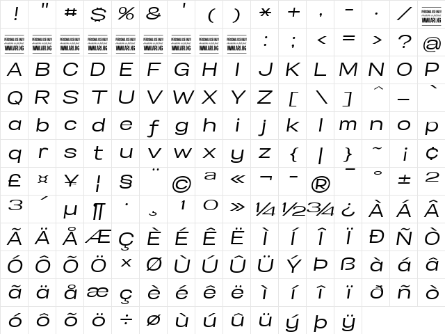Specify PERSONAL Expanded Medium Italic Character Map