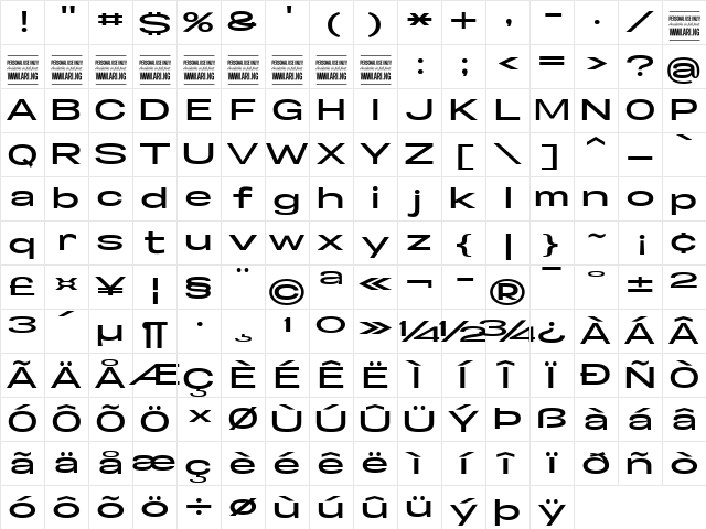 Specify PERSONAL Extraexpanded Bold Character Map Specify PERSONAL Extraexpanded Bold Character Map