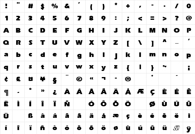 SpeedoBlackSSK Bold Character Map