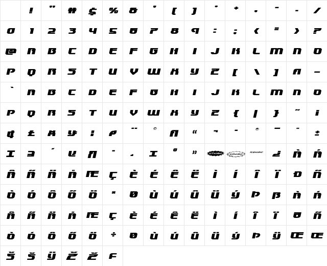 Speedwagon Extra-Expanded Italic Extra-Expanded Italic Character Map Speedwagon Extra-Expanded Italic Extra-Expanded Italic Character Map