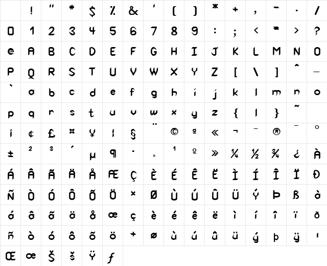 Spike-Condensed Bold Character Map Spike-Condensed Bold Character Map