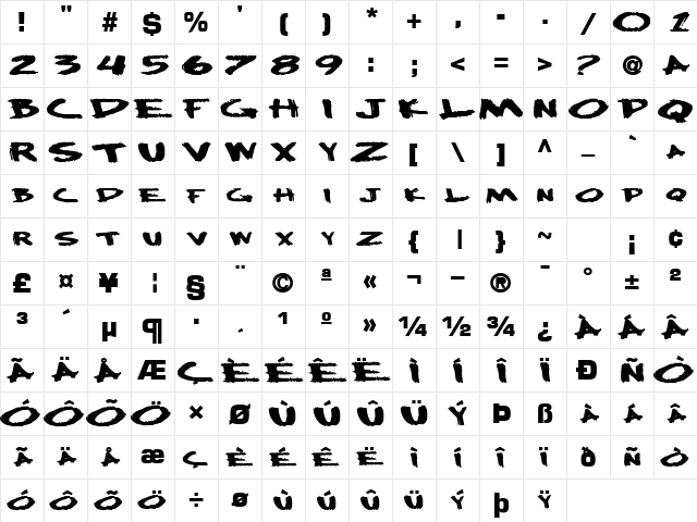 SplashFontStyle Bold Character Map