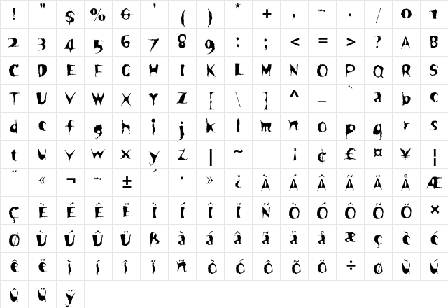 Spooky Std Regular Character Map