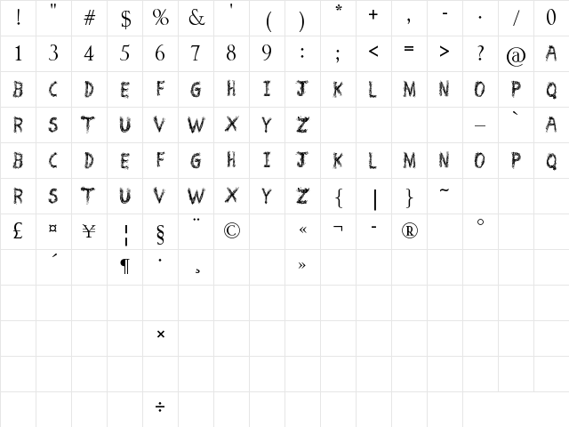 Spray Break Regular Character Map Spray Break Regular Character Map