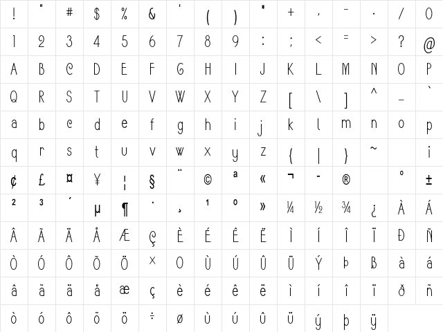Springdale Condensed Bold Character Map