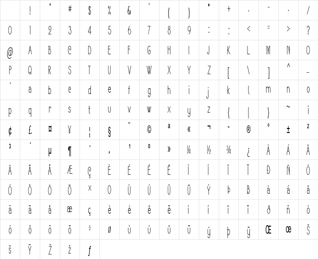 Springdale Extra-condensed Bold Character Map Springdale Extra-condensed Bold Character Map