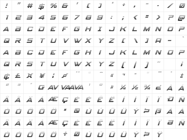 Spy Agency Gradient Italic Italic Character Map