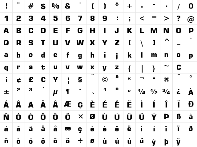 Square721 BT Bold Character Map
