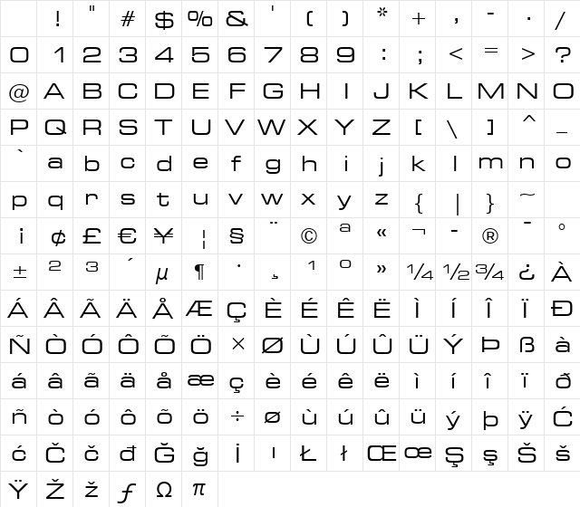 Square721 Ex BT Roman Character Map Square721 Ex BT Roman Character Map